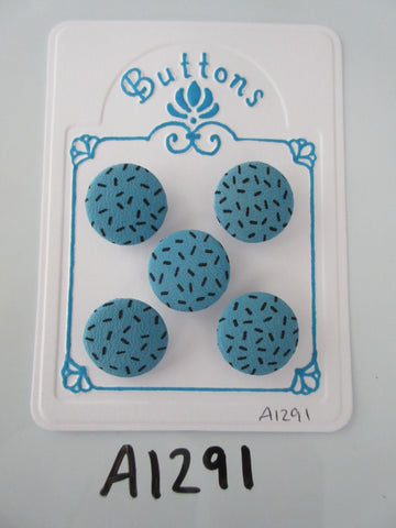 A1291 - Lot of 5 Blue with Black Dashes Handmade Fabric Covered Buttons