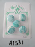 A1331 - Lot of 5 Mint & Pale Blue Handmade Fabric Covered Buttons