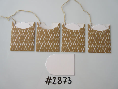 Set of 4 No. 2873 Light Brown with White String Lights Unique Handmade Gift Tags