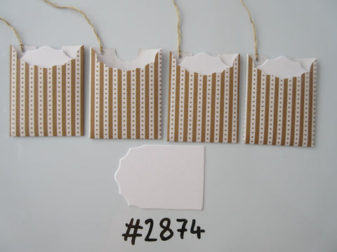 Set of 4 #2874 Light Brown with White Stripe Detail Unique Handmade Gift Tags