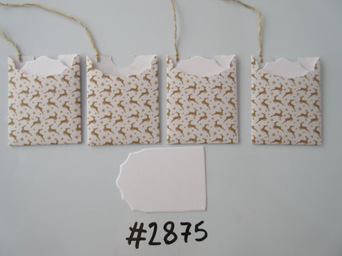 Set of 4 #2875 White with Gold Colour Reindeer Unique Handmade Gift Tags