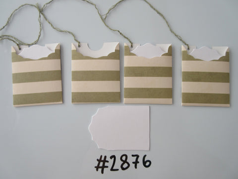 Set of 4 #2876 Cream & Green Stripe Unique Handmade Gift Tags