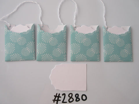 Set of 4 #2880 Mint Green with White Firework Bursts Unique Handmade Gift Tags