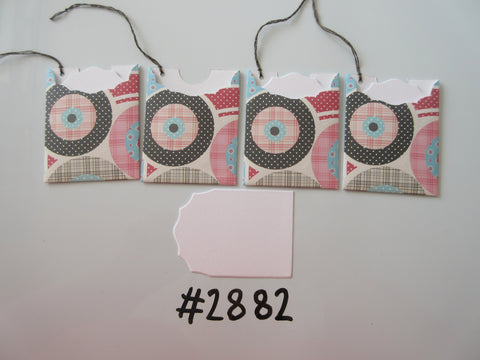 Set of 4 #2882 Pink, Black & Blue Patterned Circles Unique Handmade Gift Tags
