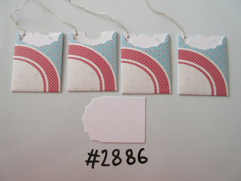 Set of 4 #2886 Cream, Pink & Blue Patterns Unique Handmade Gift Tags