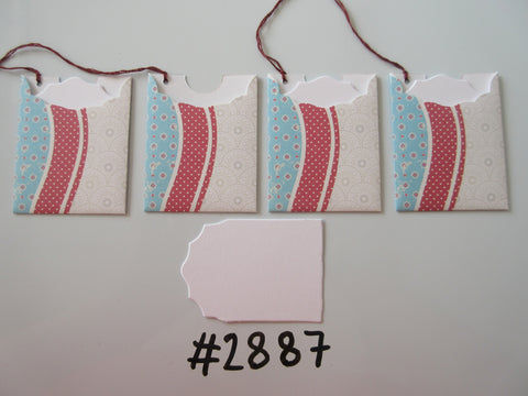 Set of 4 #2887 Cream, Pink & Blue Patterns Unique Handmade Gift Tags