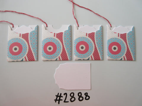 Set of 4 #2888 Cream, Pink & Blue Patterns Unique Handmade Gift Tags