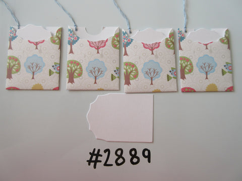 Set of 4 #2889 Cream with Multicoloured Trees Unique Handmade Gift Tags