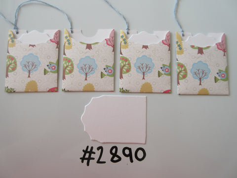 Set of 4 #2890 Cream with Multicoloured Trees Unique Handmade Gift Tags