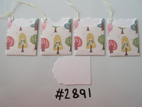 Set of 4 #2891 Cream with Multicoloured Trees Unique Handmade Gift Tags