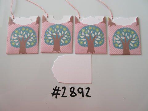 Set of 4 No. 2892 Pink with Big Blue Tree Unique Handmade Gift Tags