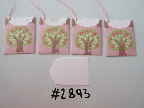 Set of 4 No. 2893 Pink with Big Green Tree Unique Handmade Gift Tags