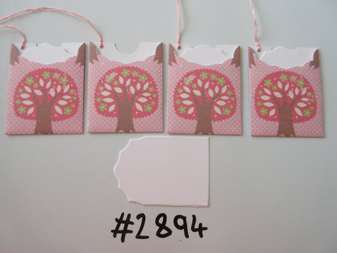 Set of 4 No. 2894 Pink with Big Pink Tree Unique Handmade Gift Tags