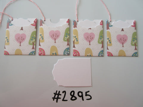 Set of 4 No. 2895 Cream with Multicoloured Trees Unique Handmade Gift Tags