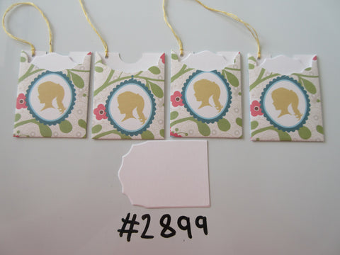 Set of 4 No.2899 Cream with Girl Cameo Unique Handmade Gift Tags