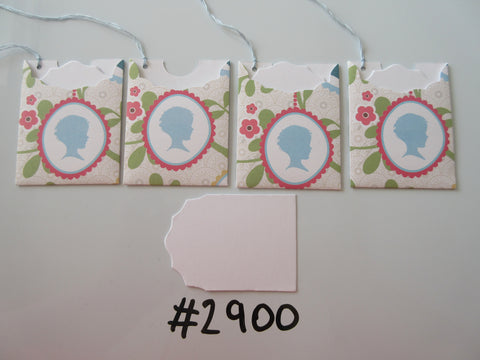 Set of 4 No. 2900 Cream with Boy Cameo Unique Handmade Gift Tags