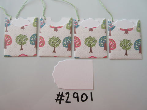 Set of 4 No. 2901 Cream with Multicoloured Heart Trees Unique Handmade Gift Tags
