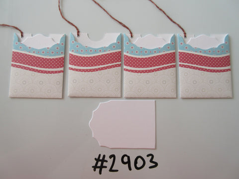 Set of 4 No. 2903 Cream, Pink & Blue Patterned Stripe Unique Handmade Gift Tags