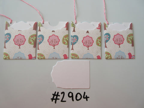 Set of 4 No. 2904 Cream with Multicoloured Trees Unique Handmade Gift Tags