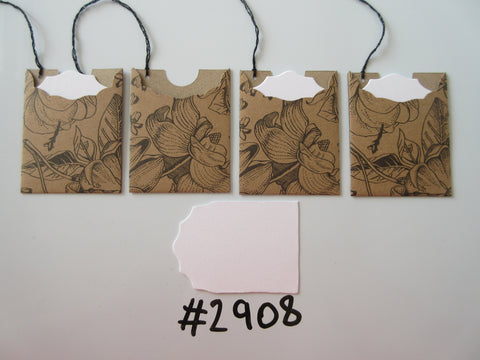 Set of 4 No. 2908 Brown with Black Flower Outline Unique Handmade Gift Tags