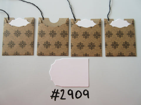Set of 4 No. 2909 Brown with Black Snowflake Print Unique Handmade Gift Tags