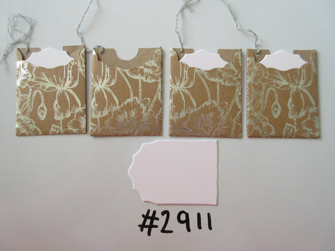 Set of 4 No. 2911 Brown with Silver Foil Flower Outline Unique Handmade Gift Tags