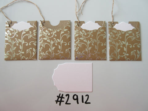 Set of 4 No. 2912 Brown with Silver Foil Flower & Leaf Print Unique Handmade Gift Tags