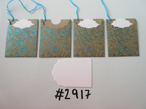 Set of 4 No. 2917 Brown with Blue Foil Flower Outline Unique Handmade Gift Tags