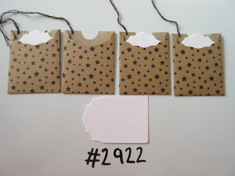 Set of 4 No. 2922 Brown with Black Stars Unique Handmade Gift Tags