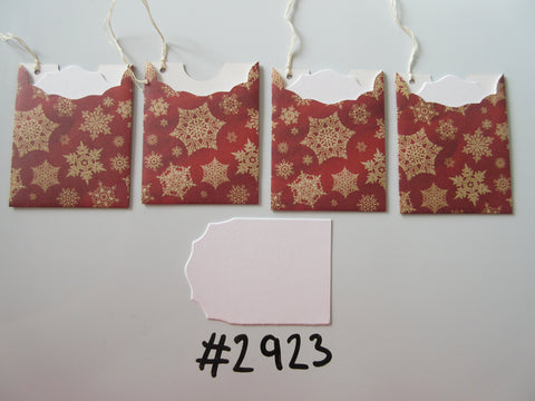 Set of 4 No. 2923 Red with Cream Coloured Snowflakes Unique Handmade Gift Tags