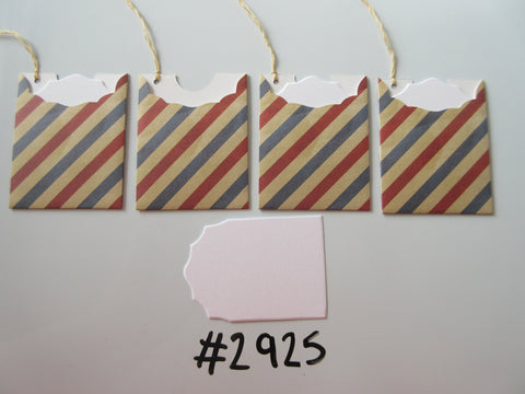Set of 4 No. 2925 Cream, Red & Blue Diagonal Stripe Unique Handmade Gift Tags