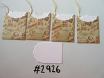 Set of 4 No. 2926 Cream with Red Christmas Motif Stamps Unique Handmade Gift Tags