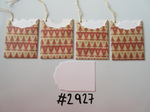 Set of 4 No. 2927 Cream & Red Stripe with Christmas Trees Unique Handmade Gift Tags