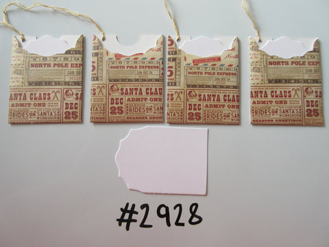 Set of 4 No. 2928 Cream with Christmas Tickets Unique Handmade Gift Tags