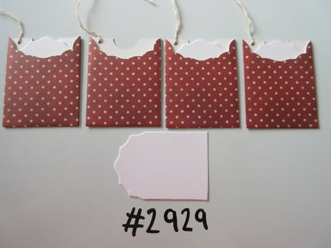 Set of 4 No. 2929 Red with Cream Dots Unique Handmade Gift Tags