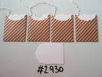 Set of 4 No. 2930 Red & Cream Diagonal Stripe Unique Handmade Gift Tags