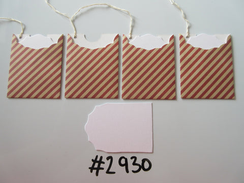Set of 4 No. 2930 Red & Cream Diagonal Stripe Unique Handmade Gift Tags