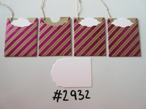 Set of 4 No. 2932 Brown with Pink Foil Diagonal Stripe Unique Handmade Gift Tags
