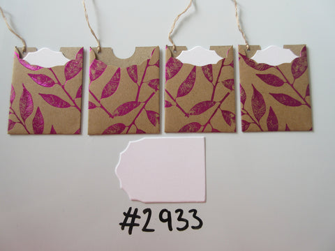 Set of 4 No. 2933 Brown with Pink Foil Leaf Print Unique Handmade Gift Tags