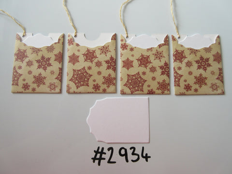 Set of 4 No. 2934 Cream with Red Snowflakes Unique Handmade Gift Tags