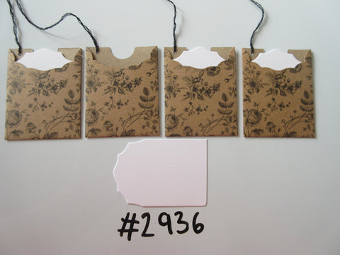 Set of 4 No. 2936 Brown with Black Flower Print Unique Handmade Gift Tags