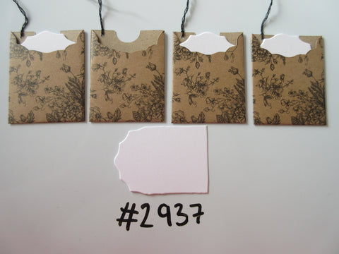 Set of 4 No. 2937 Brown with Black Flower Print Unique Handmade Gift Tags
