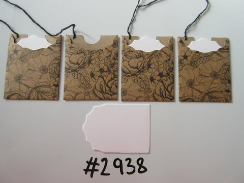 Set of 4 No. 2938 Brown with Black Flower Print Unique Handmade Gift Tags