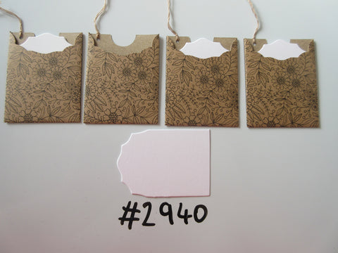 Set of 4 No. 2940 Brown with Black Flower Print Unique Handmade Gift Tags