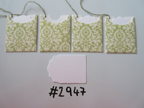 Set of 4 No. 2947 Lime Green & Cream Filigree Detail Unique Handmade Gift Tags