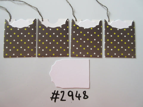 Set of 4 No. 2948 Black & Dark Green with White & Yellow Dots Unique Handmade Gift Tags