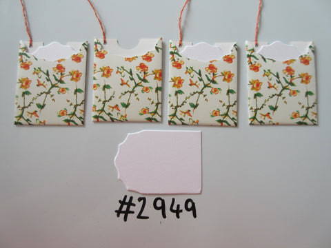 Set of 4 No. 2949 Cream with Orange Flowers Unique Handmade Gift Tags