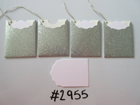 Set of 4 #2955 Mint Green Blue Shiny Metallic Textured Unique Handmade Gift Tags