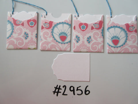 Set of 4 No. 2956 Pink with Pink & Blue Bird Detail Unique Handmade Gift Tags