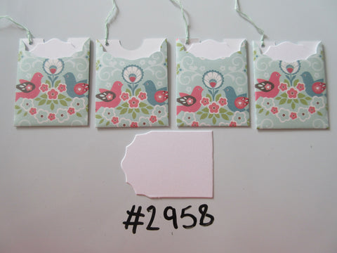 Set of 4 No. 2958 Blue with Birds & Flowers Unique Handmade Gift Tags